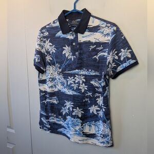 POLO RALPH LAUREN Men Polo Shirt Size M Hawaien Pattern Blue 100% Cotton